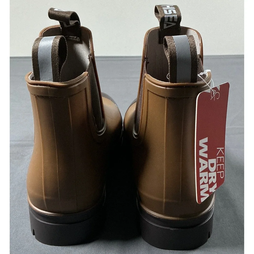 Hisea Womens Brown Waterproof Chelsea Rain Boots Rubber Lug Sole Size 11 NEW